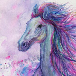 watercolor horse  painting for home decor, Colorful pink and purple horse painting, Horse bedroom wall decor