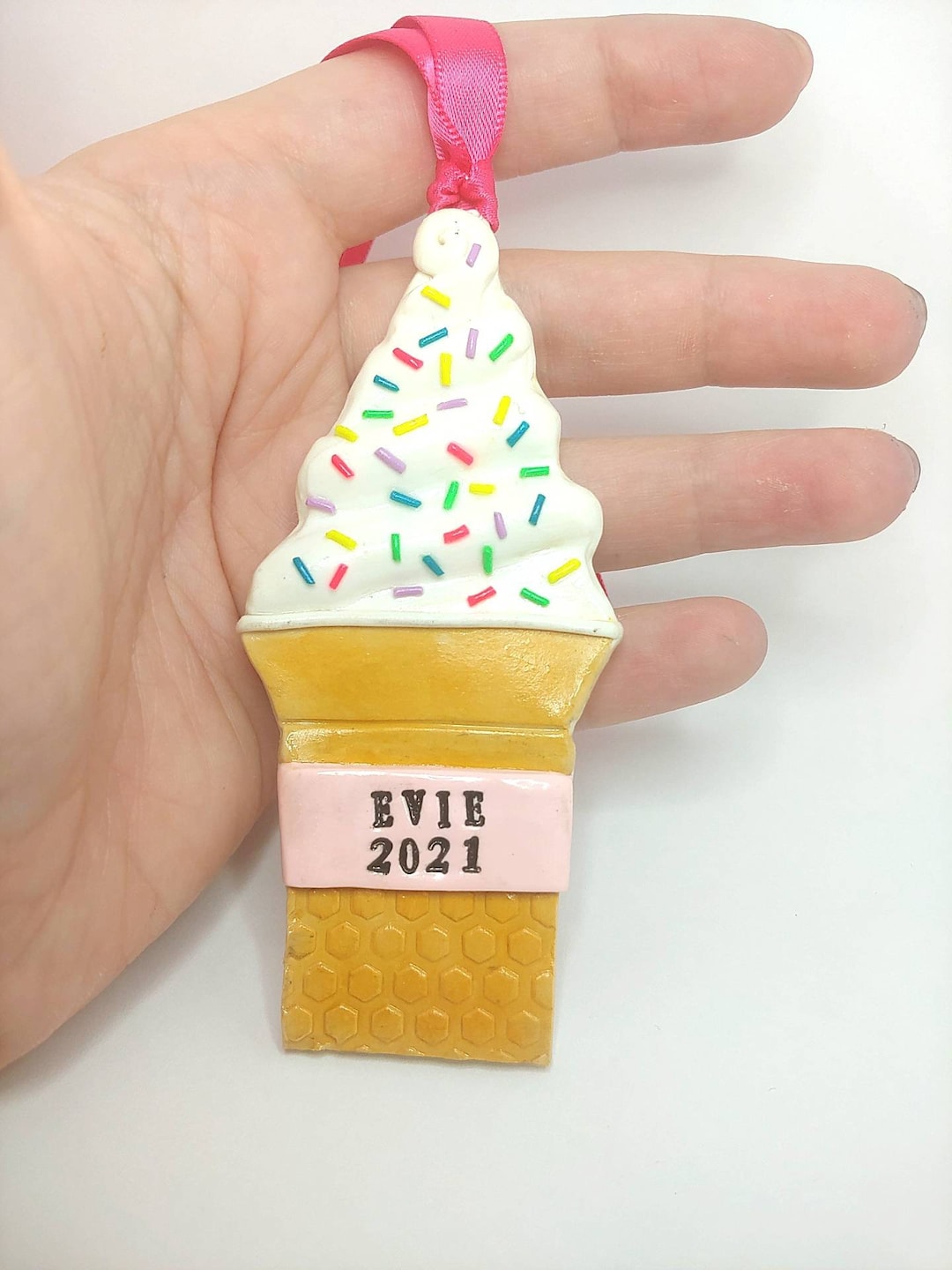 Ice Cream Cone Ornament, Unique Christmas Ornament, Christmas Clay