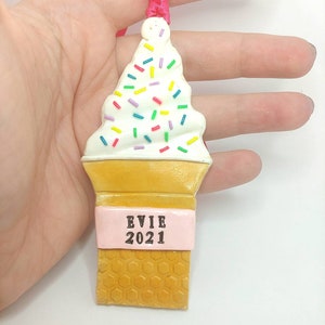 Personalisierte Eistüte, einzigartige Weihnachtsverzierung, Polymerton streuen, personalisierte Eistüte, Polymerton streuen Verzierung