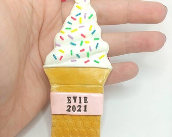 Ice cream cone ornament, Unique Christmas ornament, Christmas clay sprinkle,  Personalized ice cream cone, Polymer clay ornament
