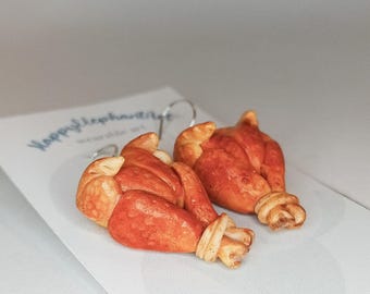 Handmade Roasted Turkey Earrings: Miniature Polymer Clay Thanksgiving Jewelry