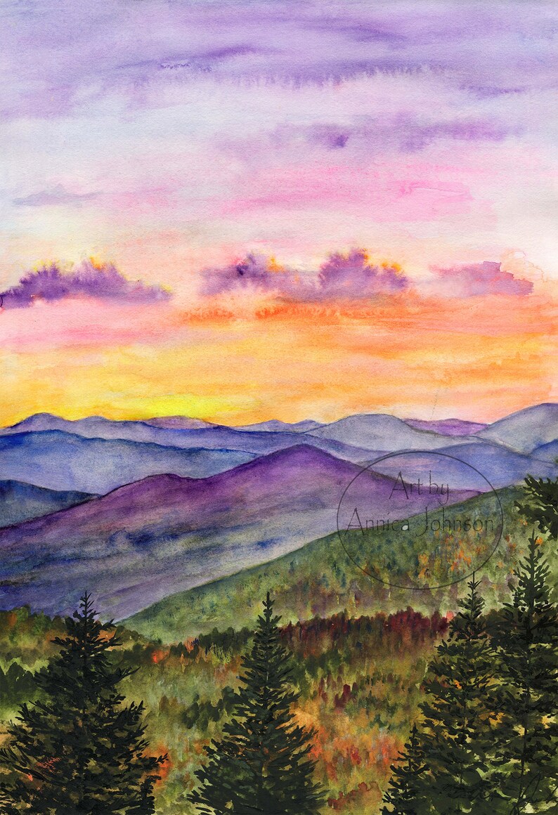 Mountain Sunset Landscape Art Print Mountain Art Print Etsy