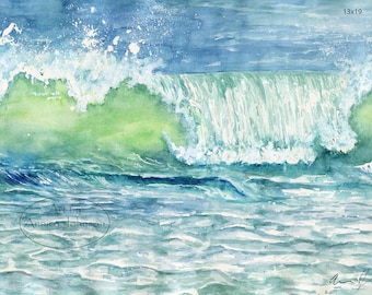 watercolor ocean painting, watercolor beach art, Beach home decor, Watercolor Ocean waves, Ocean landscape painting, watercolor seascape