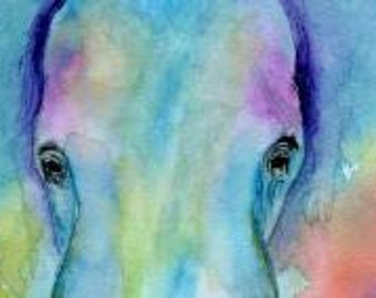 カラフルな象の水彩画アートプリント：抽象的なホームデコレーション