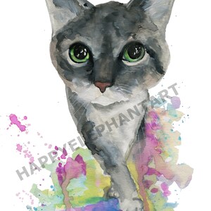Gray Cat Watercolor Art Print: Cat Lover Home Decor