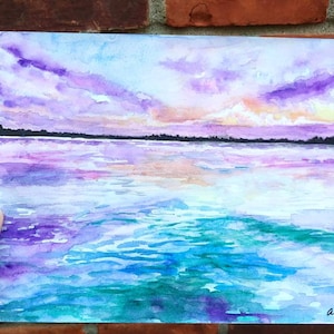Original Watercolor Lake Painting: Abstract Michigan Landscape Art