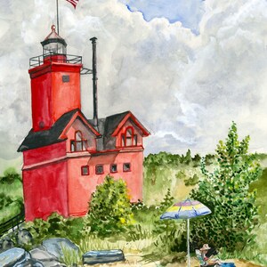 Watercolor Lighthouse Art Print: Holland Michigan