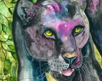 Black Panther Watercolor Art Print: Animal Wall Decor
