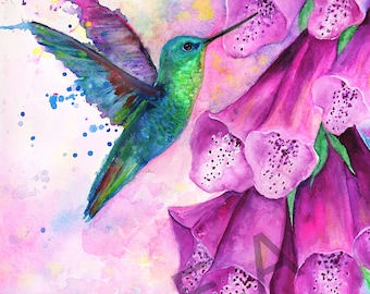 Hummingbird Watercolor Art Print: Vibrant Home Decor