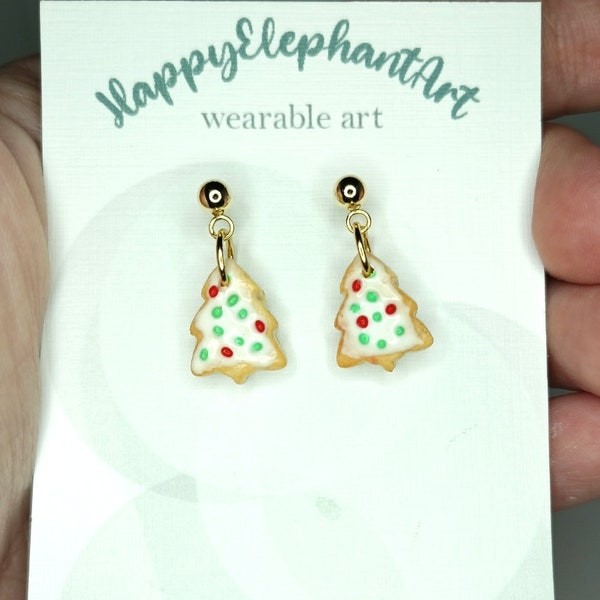 Christmas tree sugar cookies earrings, Christmas food jewelry, Polymer clay earrings, Sugar cookies earrings, Christmas tree earrings