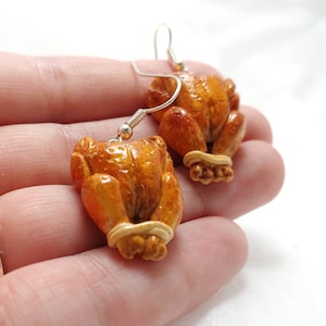 Handmade Roasted Turkey Earrings: Miniature Polymer Clay Thanksgiving Jewelry