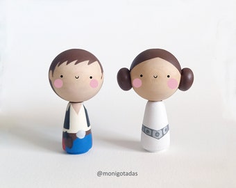 Star Wars Wedding cake topper / Han and Leia kokeshi doll - Size M