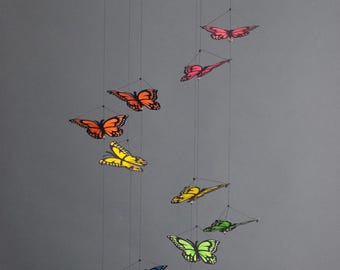Rainbow Monarch Butterfly Spiral Mobile