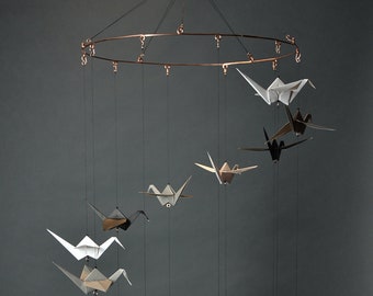 Handmade Origami Crane Mobile: Monochromatic Spiral