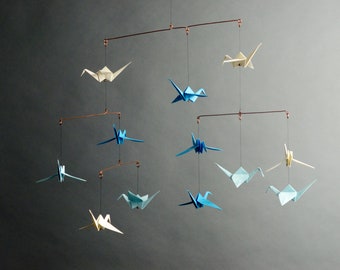 The Blues Mobile featuring 4 dark blue, 4 light blue and 4 white cranes on Copper wire.
