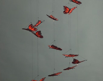 Handmade Monarch Butterfly Spiral Mobile on Copper Wire.