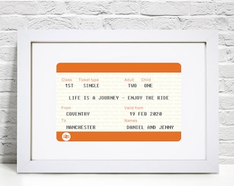 Train Ticket Style Print Framed FULLY ENDORSED Personalised Retirement Gift