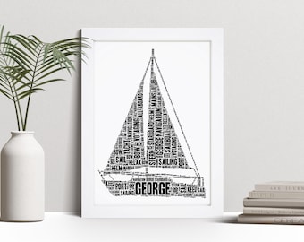 Personalised Yacht Word Art Print, Sailing Gift, Custom Wall Art Framed Picture, Present For Men, Women NL