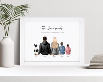 Personalised Family Portrait Print, Custom Wall Art Framed Picture Gift, Present For Mum, Dad NL