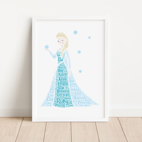 Personalised Elsa Print - Frozen, Princess Word Art - Birthday Gifts - For Women, Girls, Kids - Daughter, Granddaughter - Disney Inspired