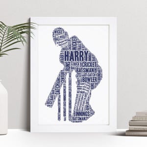 Impresión artística personalizada con palabras de jugador de críquet, regalo de jugador de críquet, cuadro enmarcado de arte de pared personalizado, regalo para hombres y mujeres de los Países Bajos