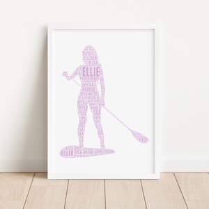 Personalisierte weibliche Paddle Board Wort Kunstdruck - Paddle Boarding Geburtstag, Weihnachtsgeschenke - Für Sie, Frauen - Wassersport Drucke