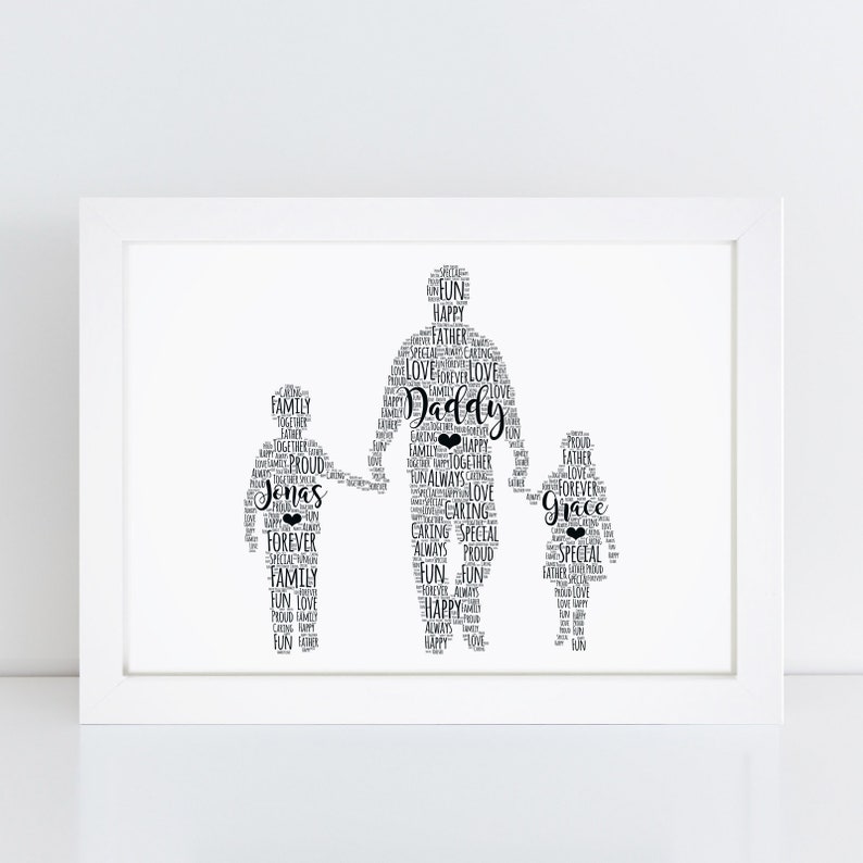 Custom Portait Personalised Family Print Wall Art Frame Birthday, Father's Day Gifts For Dad, Daddy From Son, Daughter, Kids image 2