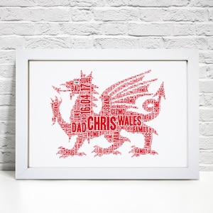 Personalised Welsh Dragon Print - Custom Word Wall Art Frame - Birthday, - For Him, Her, Men, Women, Couples