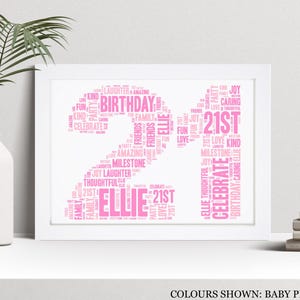 Personalised 21st Word Art Print, Custom Wall Art Framed Picture Birthday Gift, For Him, Her, Men, Women, Son, Daughter NL