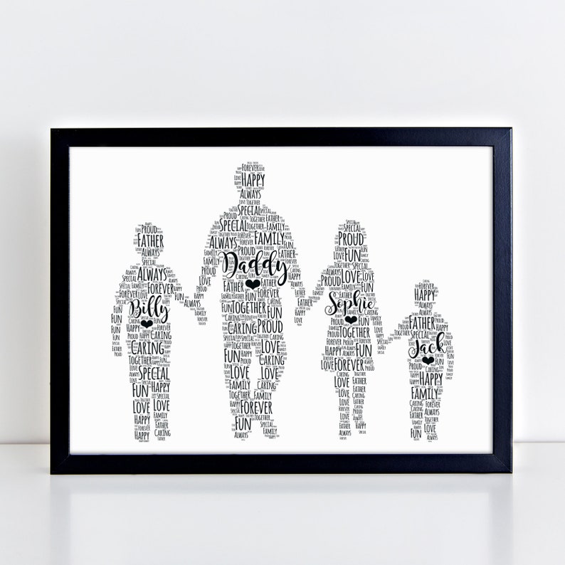 Custom Portait Personalised Family Print Wall Art Frame Birthday, Father's Day Gifts For Dad, Daddy From Son, Daughter, Kids image 1