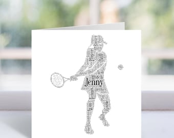 Personalised Tennis Player Word Art Card - Female, Male, For Him, Her, Men, Women - Greeting Card For Tennis Lover
