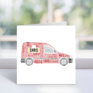 Tarjeta Post Van personalizada - Arte de palabras personalizado - Cumpleaños de Postie, Gracias - Para hombres, mujeres, él, ella - Conductor de entrega de cartero