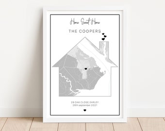 New Home Gift, Personalised Home Print, Housewarming Gift, First Home, New Home Map Print, Moving Gift, Custom Poster