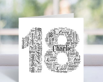 Personalised 18th Birthday Card - For Him, Her, Girls, Boys - Daughter, Son, Granddaughter, Grandson - Custom Word Art Keepsake