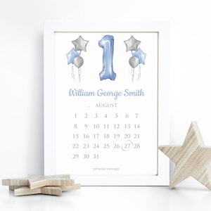 Personalised First Birthday Print - Age 1 Year Old - 1st Gift Idea- For Boys, Girls - Son, Daughter, Grandson, Granddaughter, Niece, Nephew