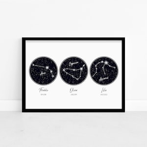 Impression personnalisée du signe du zodiaque familial - Art mural Constellation personnalisé, décoration d'intérieur - Cadeau astrologie frère, soeur, mari, femme
