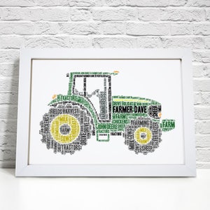 Personalised Tractor Print - Farmer Word Wall Art Picture Frame - Birthday Gifts - For Him, Men, Boys - Dad, Daddy, Grandad, Husband