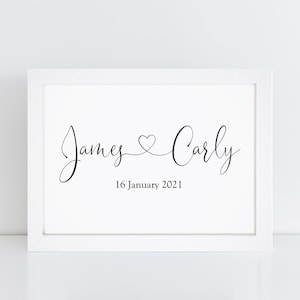Personalised Couples Name Print - Custom Word Wall Frame - Valentines, Wedding, Engagement Gifts - For Couples, Mr And Mrs, Bride, Groom