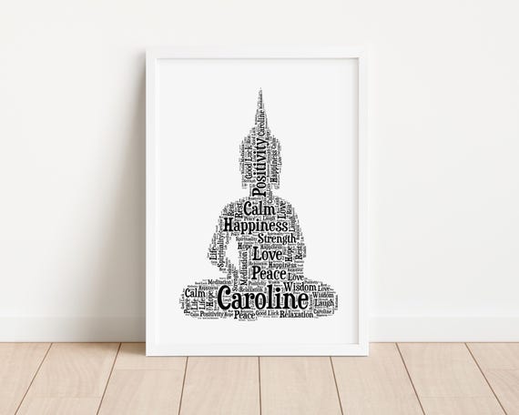Personalised Buddha Print -Custom Buddhism Word Wall Art Picture Poster - Home Decor Gifts - Meditation, Mindfullness -  For Men, Women