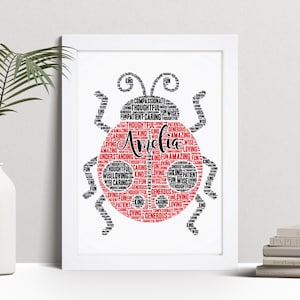 Impresión artística personalizada con palabras de mariquita, regalo para profesores, alumnos y jardineros, cuadro enmarcado de arte de pared personalizado, regalo para él o para ella.