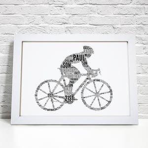 Personalised Cyclist Print - Custom Word Wall Art - Birthday,  Cycling Bike Gifts - For Him, Her, Boys, Girls, Men, Women