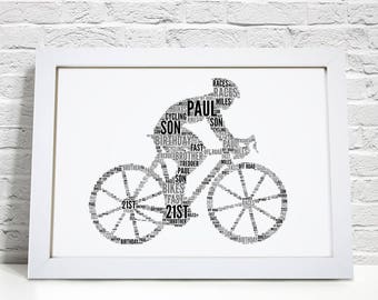Personalised Cyclist Print - Custom Word Wall Art - Birthday,  Cycling Bike Gifts - For Him, Her, Boys, Girls, Men, Women
