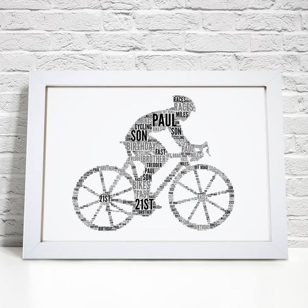 Impression cycliste personnalisée - art mural mot personnalisé - anniversaire, cadeaux vélo vélo - pour lui, elle, garçons, filles, hommes, femmes