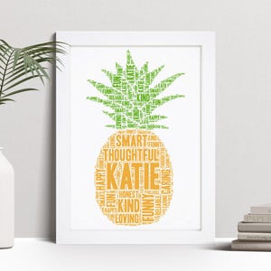 Personalised Pineapple Word Art Print, Custom Wall Art Framed Picture Gift, Home Decor NL