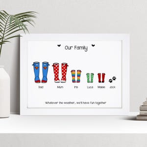Personalised Wellington Boot Print, Custom Wall Art Framed Picture Gift, Winter Present For Family