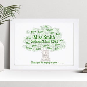 Personalised Tree Word Art Print, Nursery School, Teacher, Key Person Gift, Custom Wall Art Framed Picture, Present For Men, Women NL