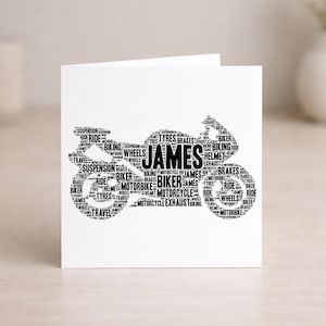Personalised Motorcycle Word Art Card - Biker Birthday