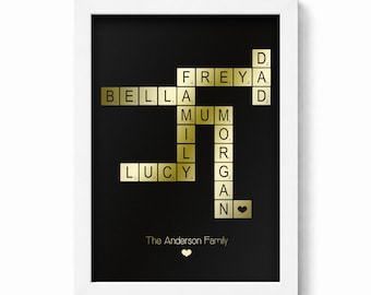 Personalised Scrabble Print - Real Foil Framed Print - Scrabble Tiles Family Picture Gift - Scrabble Poster Keepsake NL