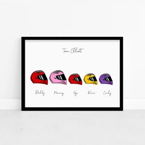 Personalised Motorbike Biker Family Helmet Print - Custom Framed Picture Wall Art - For Men, Women
