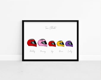 Personalised Motorbike Biker Family Helmet Print - Custom Framed Picture Wall Art - For Men, Women